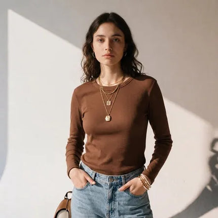 Louise Long Sleeve Top - Brown