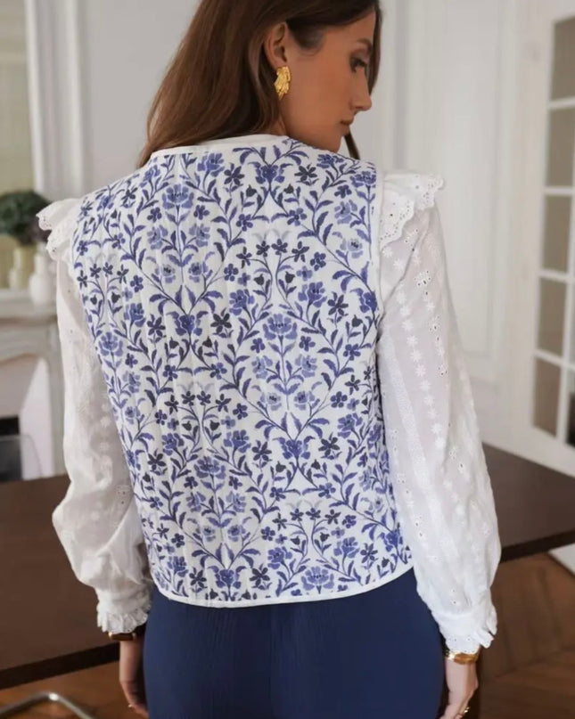 Lottie Quilted Vest - Blue Floral