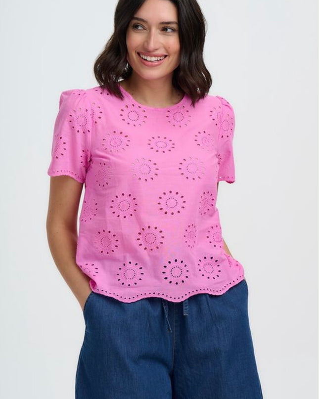 Bonita Broderie Anglaise Top - Pink