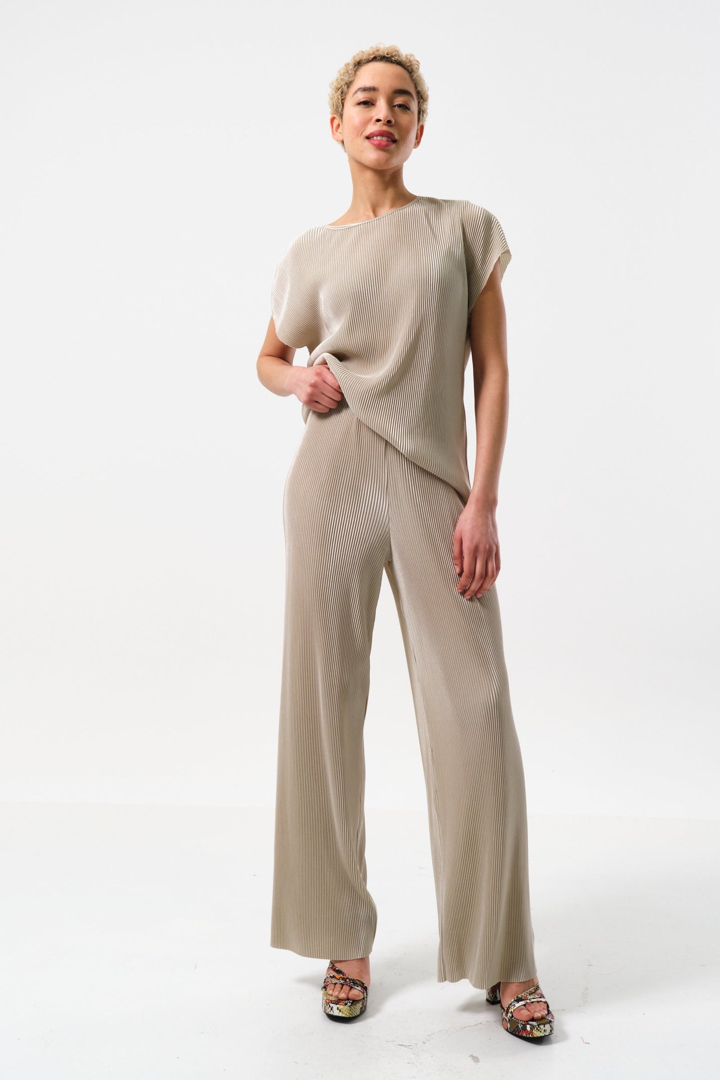 Clothide Pleated Wide Leg Trouser - Stone