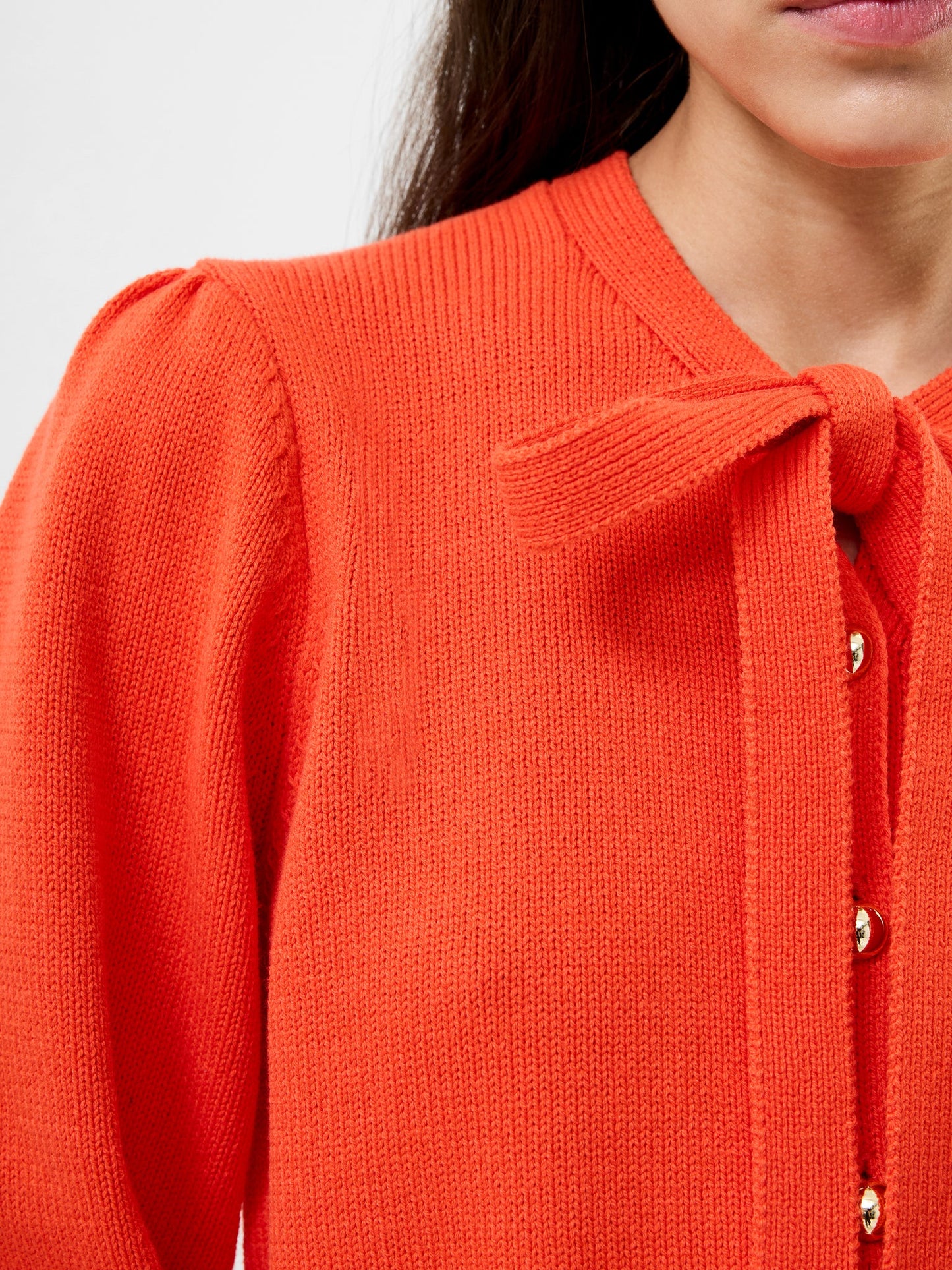 Varli Long Sleeve Tie Neck Cardigan - Flame Orange