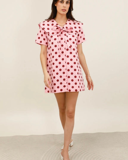 Lana Retro Polka Dot Sailor Dress - Pink