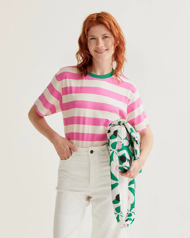 Striped Ringer Tee - Pink/Green