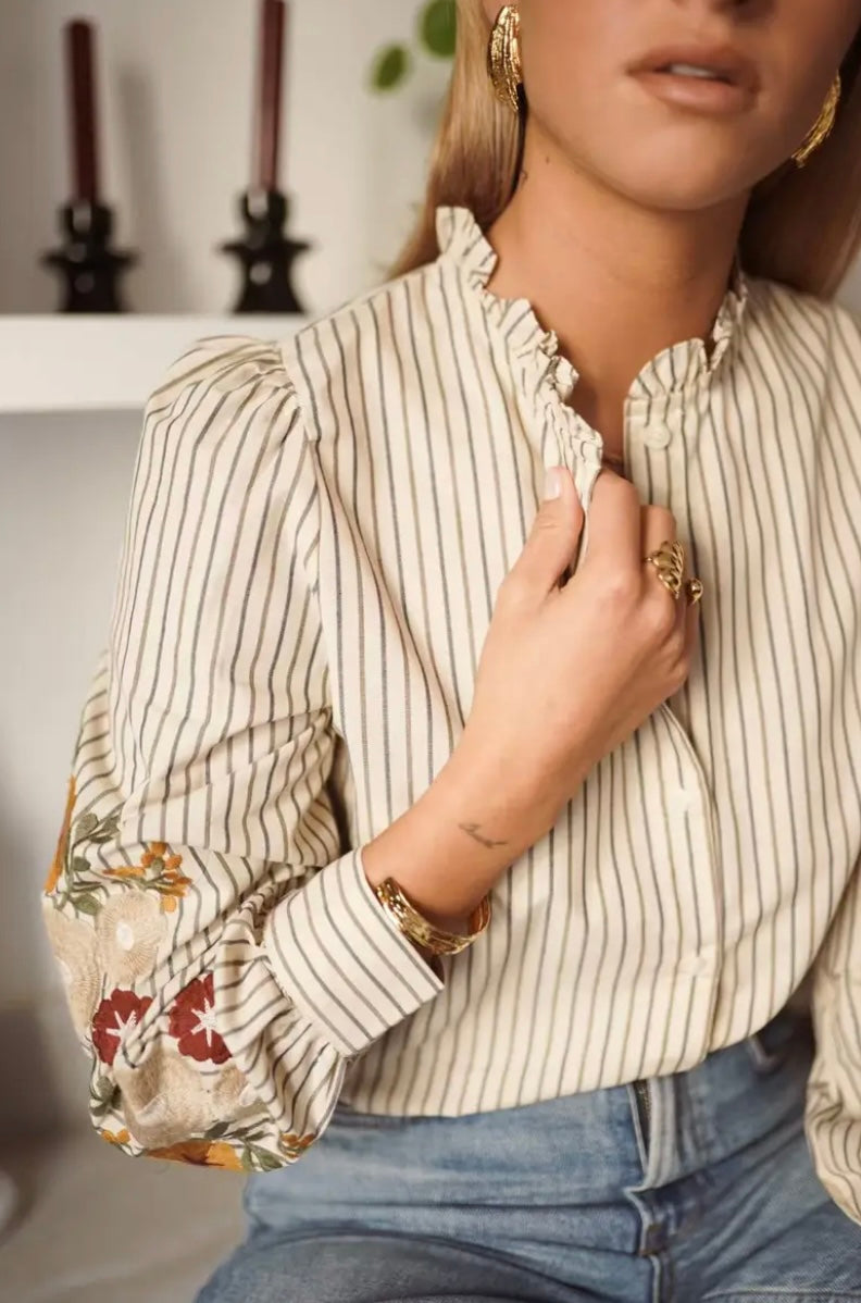 Sarah Embroidered Pinstripe Shirt
