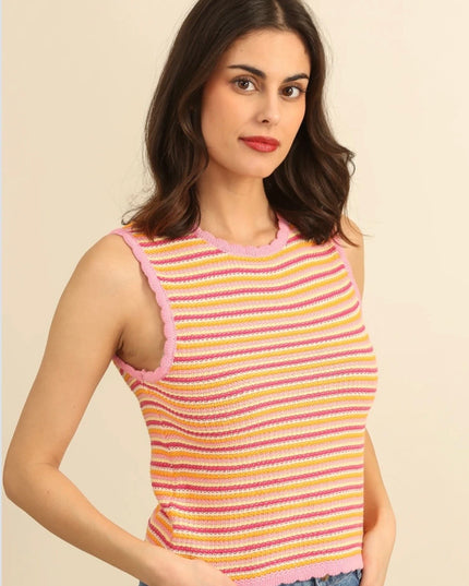 Kara Striped Crochet Tank Top - Pink
