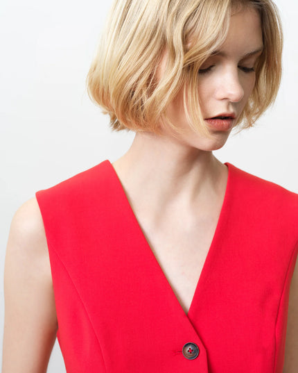 Carlie Longline Fitted Waistcoat - Watermelon Red