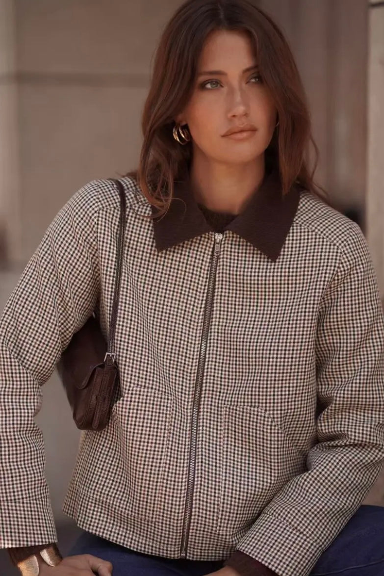 Hayley Vintage Check Short Jacket - Taupe
