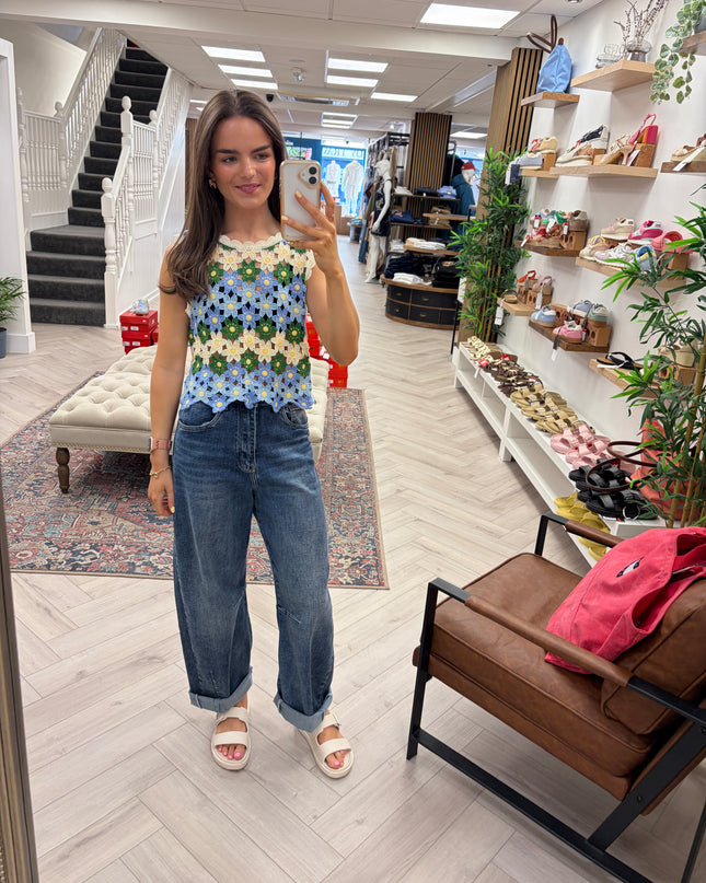 Lyla Floral Crochet Top - Green Floral