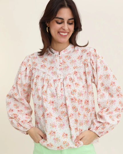 Freya Mao Collar Blouse - Pink Floral