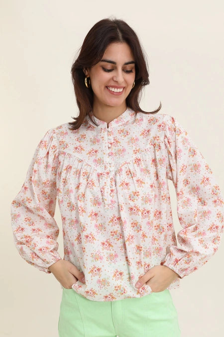 Freya Mao Collar Blouse - Pink Floral