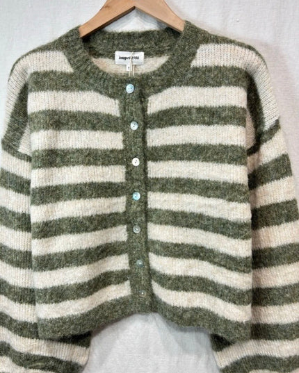 Emily Nautical Stripe Cardigan - Khaki