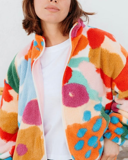 Hartley Zip Up Fleece - Off White/Multi, Abstract Floral