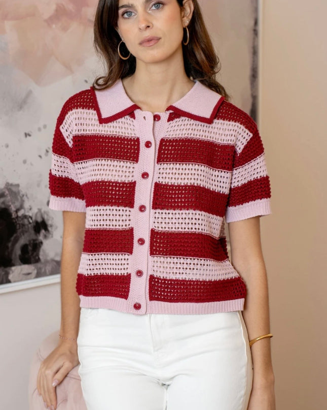 Mylá Crochet Rugby Polo - Pink/Red