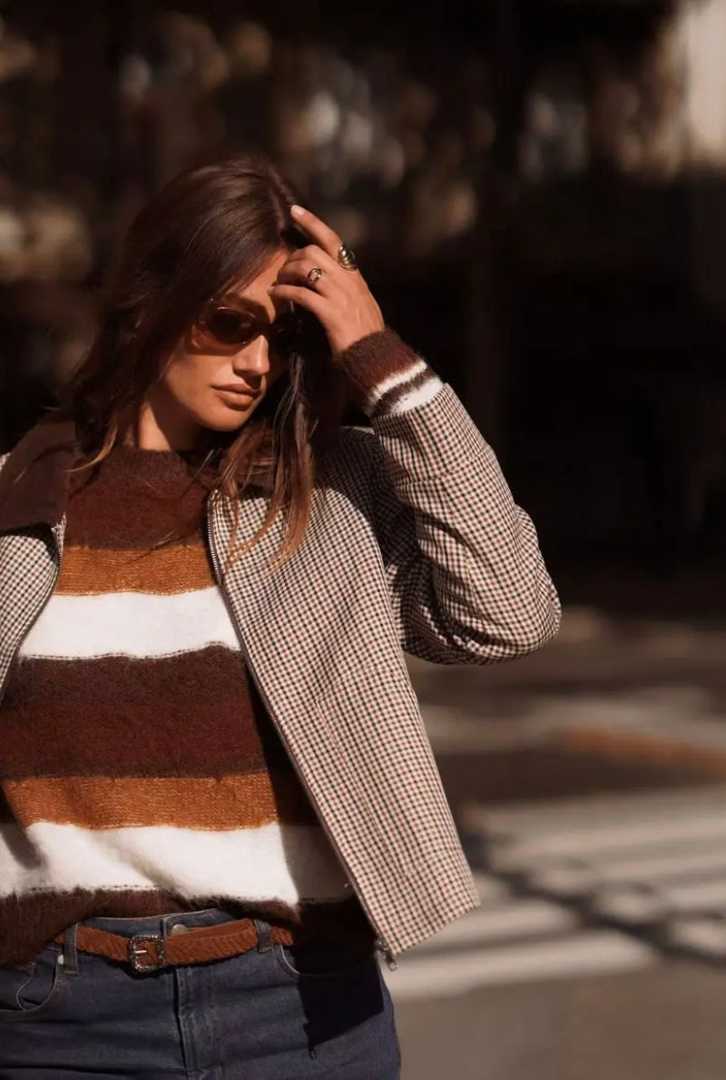 Hayley Vintage Check Short Jacket - Taupe