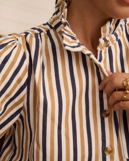 Lucia Stripe Shirt with Ruffled Collar