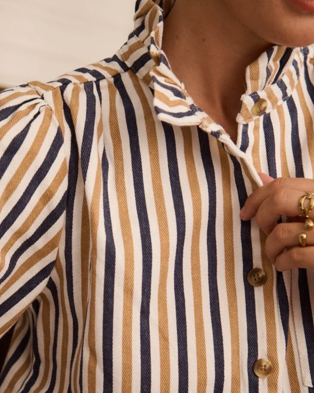 Lucia Stripe Shirt with Ruffled Collar