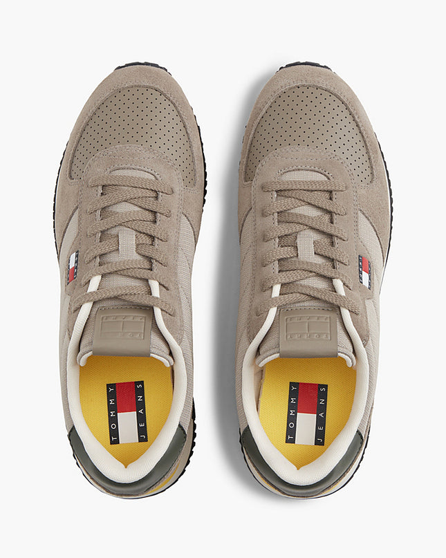 Suede Mixed Texture Trainer - Taupe Clay/Pewter Green