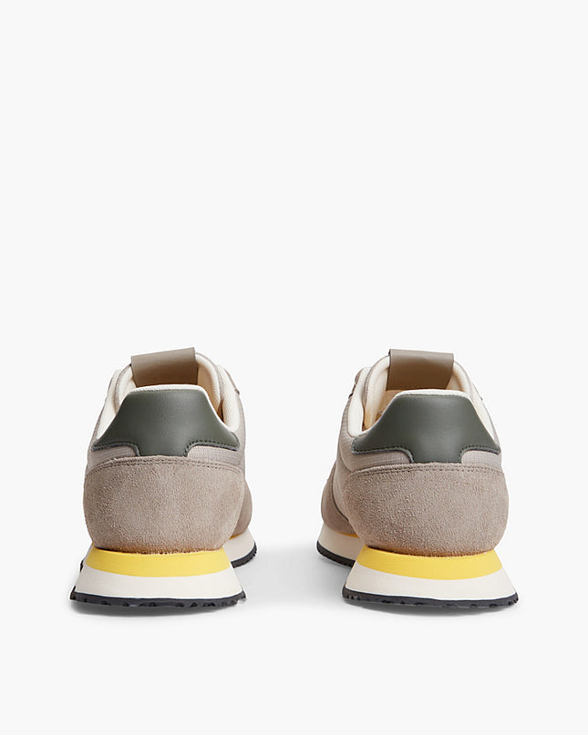 Suede Mixed Texture Trainer - Taupe Clay/Pewter Green