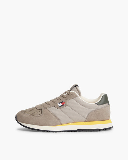 Suede Mixed Texture Trainer - Taupe Clay/Pewter Green