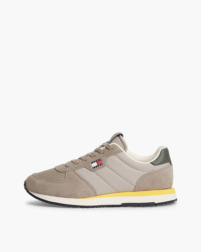 Suede Mixed Texture Trainer - Taupe Clay/Pewter Green