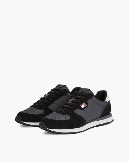 Suede Mixed Texture Trainers - Washed Black/Stratus Grey