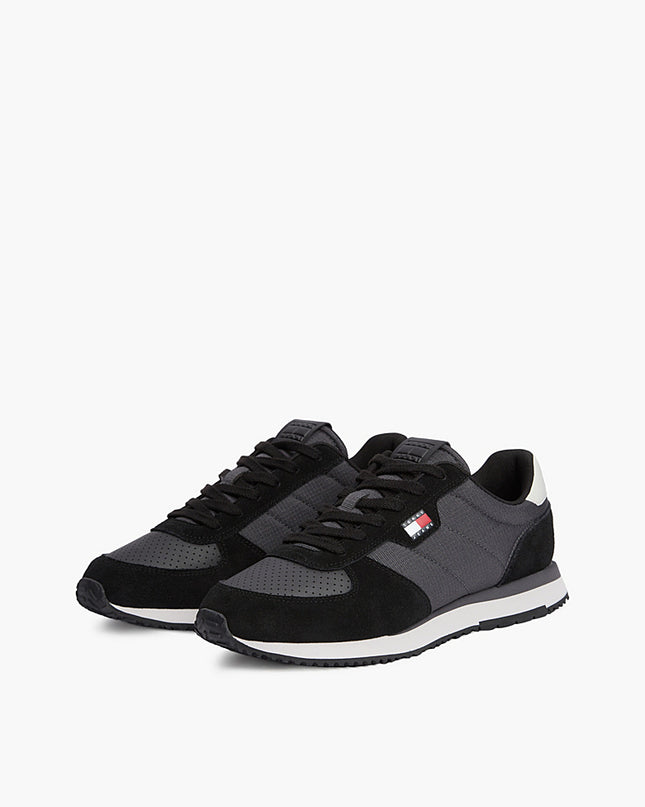 Suede Mixed Texture Trainers - Washed Black/Stratus Grey