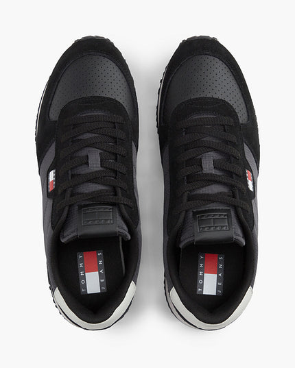 Suede Mixed Texture Trainers - Washed Black/Stratus Grey