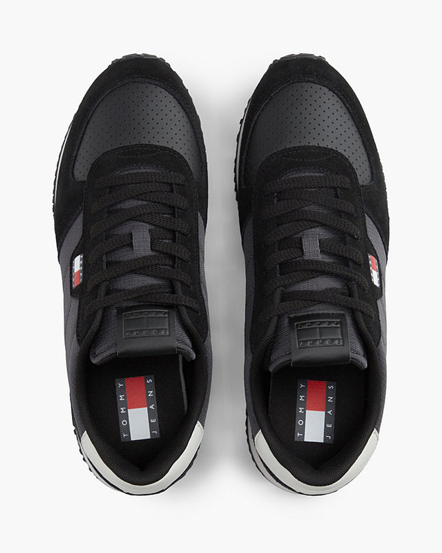 Suede Mixed Texture Trainers - Washed Black/Stratus Grey