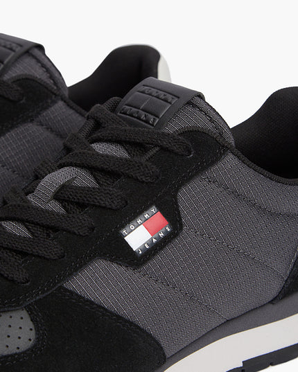 Suede Mixed Texture Trainers - Washed Black/Stratus Grey