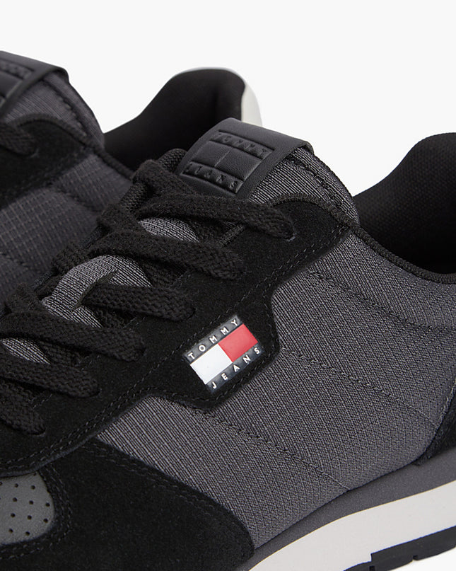 Suede Mixed Texture Trainers - Washed Black/Stratus Grey