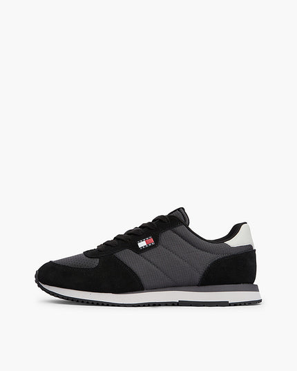 Suede Mixed Texture Trainers - Washed Black/Stratus Grey