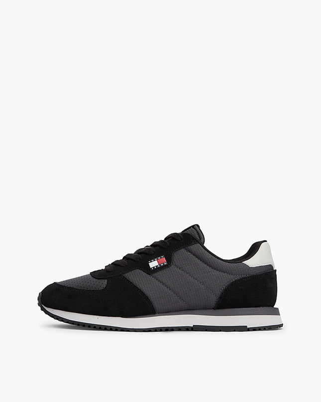 Suede Mixed Texture Trainers - Washed Black/Stratus Grey