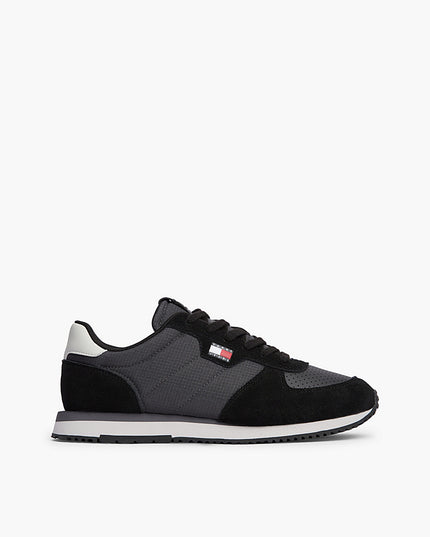 Suede Mixed Texture Trainers - Washed Black/Stratus Grey