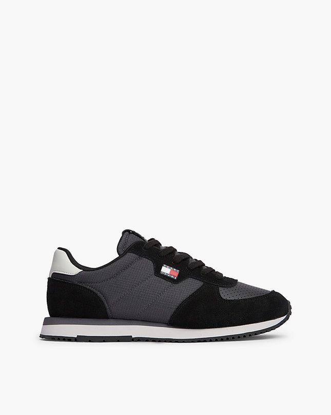 Suede Mixed Texture Trainers - Washed Black/Stratus Grey