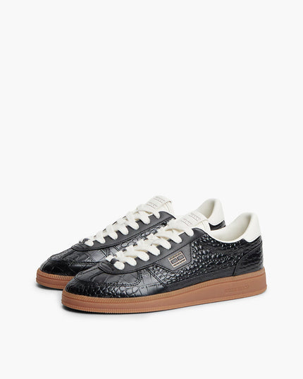 The Greenwich Croco-Print Leather Trainers - Black