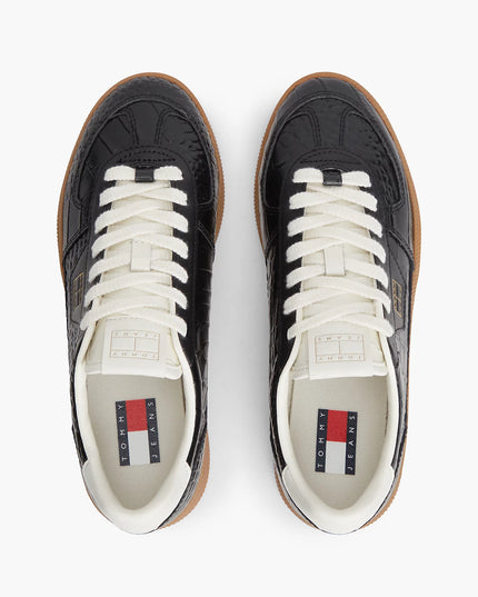 The Greenwich Croco-Print Leather Trainers - Black