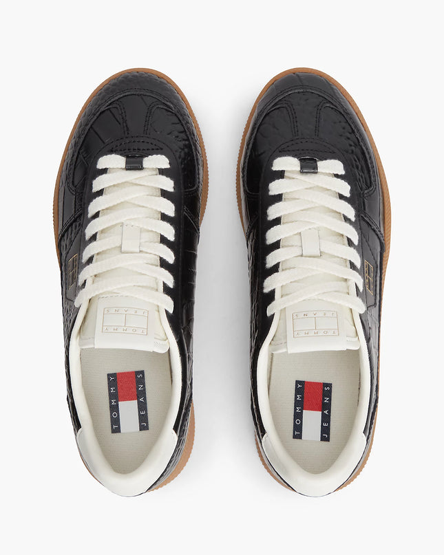 The Greenwich Croco-Print Leather Trainers - Black