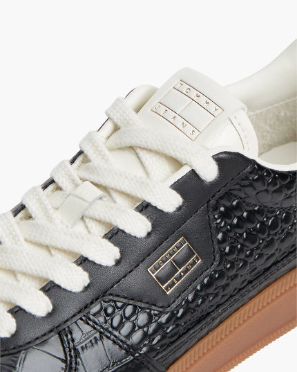 The Greenwich Croco-Print Leather Trainers - Black