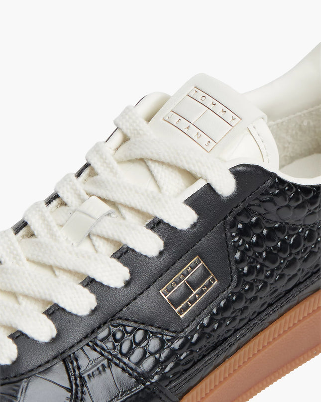 The Greenwich Croco-Print Leather Trainers - Black