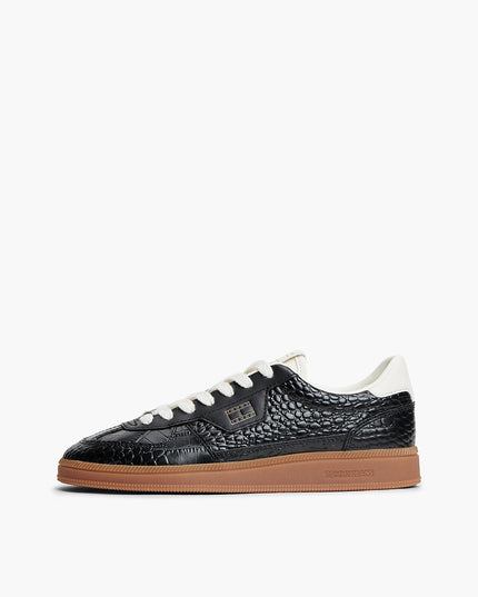 The Greenwich Croco-Print Leather Trainers - Black