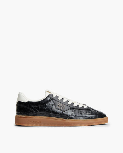 The Greenwich Croco-Print Leather Trainers - Black