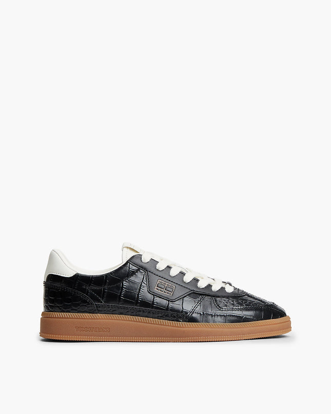 The Greenwich Croco-Print Leather Trainers - Black