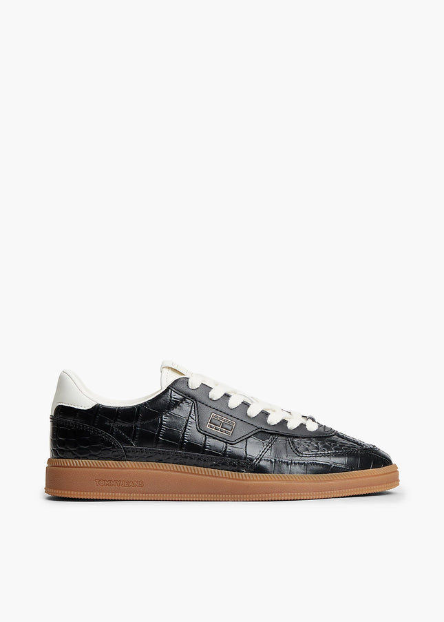The Greenwich Croco-Print Leather Trainers - Black