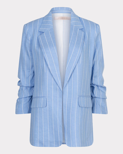 EsQualo Linen Blend Pinstripe Blazer - Pacific Blue