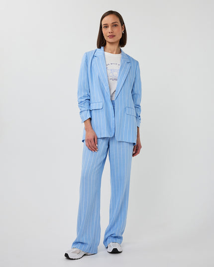 EsQualo Linen Blend Pinstripe Blazer - Pacific Blue