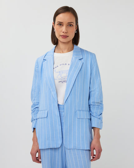 EsQualo Linen Blend Pinstripe Blazer - Pacific Blue
