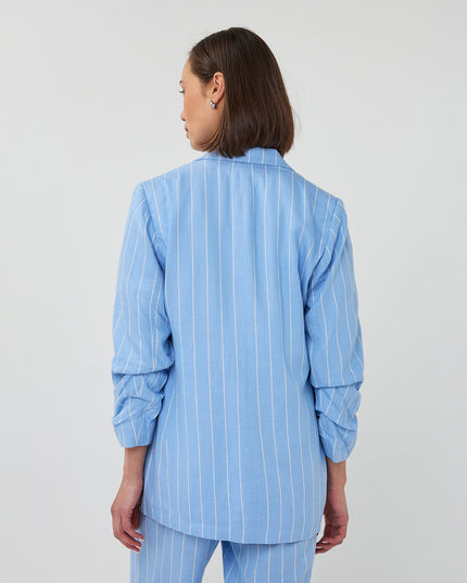 EsQualo Linen Blend Pinstripe Blazer - Pacific Blue