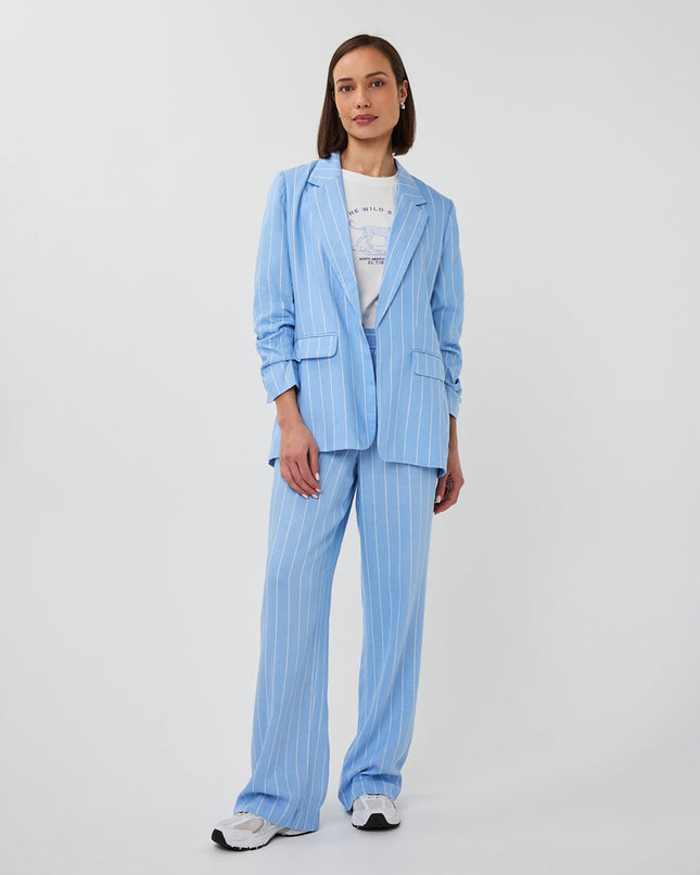 EsQualo Linen Blend Pinstripe Trousers - Pacific Blue
