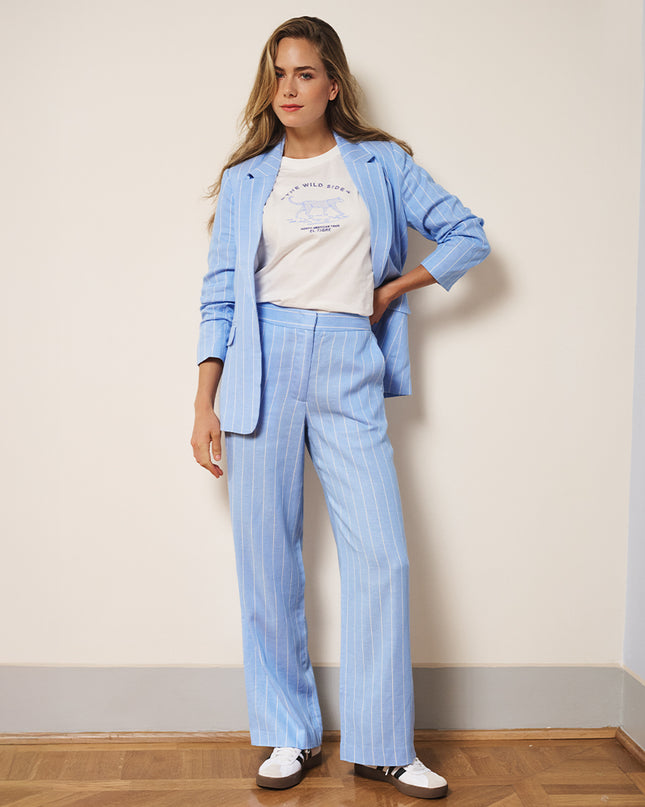 EsQualo Linen Blend Pinstripe Trousers - Pacific Blue