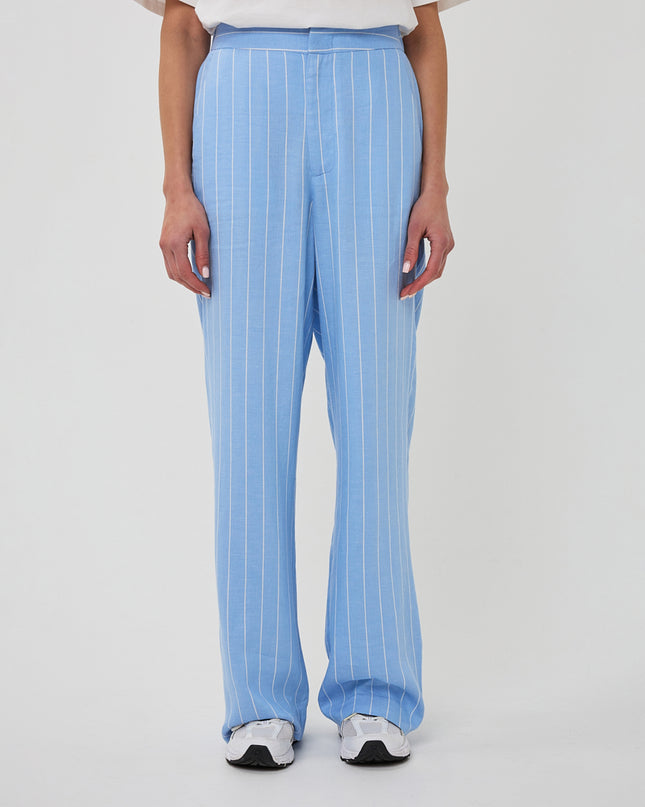 EsQualo Linen Blend Pinstripe Trousers - Pacific Blue